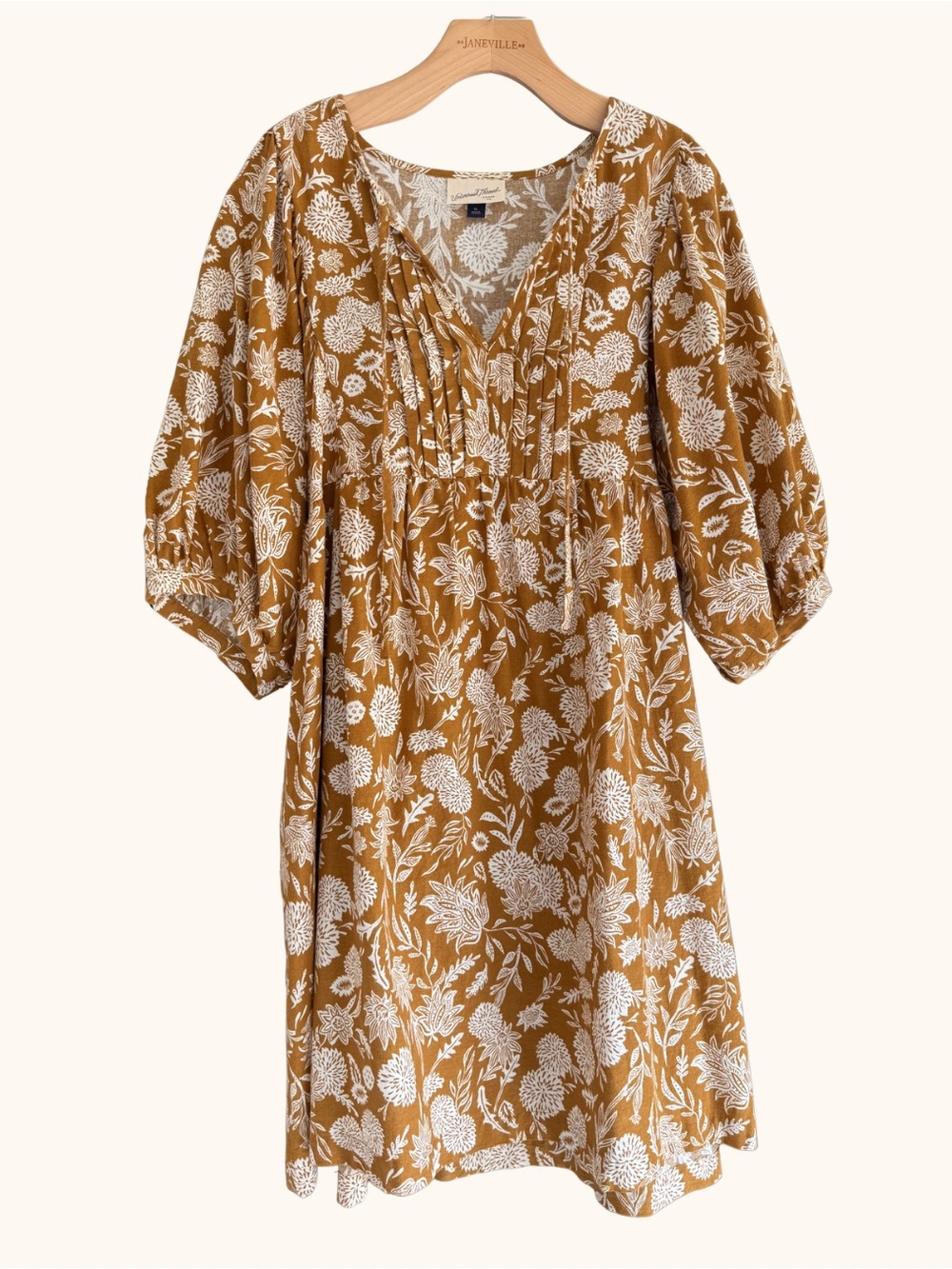 Universal Thread Mustard Yellow Floral Puff Sleeve Babydoll Boho Dress